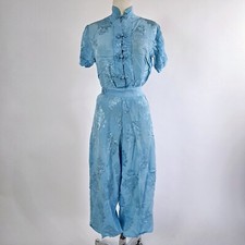 RARE VTG 1940s Arldon Crepe Rayon Lingerie Japan Robe Pajama 3 Piece Set S / M picture