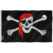 Anley Fly Breeze 3x5 Foot Jolly Roger Flag with Red Bandana Pirate Flags picture