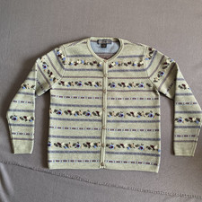 Herman Geist Embroidered Floral Wool Cardigan Sweater Women's Small Green VTG picture