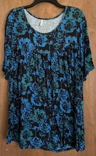 Tencede Woman Short Sleeve Floral Pullover Plus Black Top Blouse 3XL picture