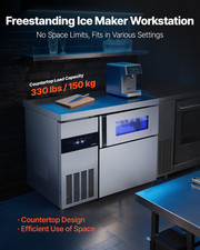 265lb/24H Commercial Ice Maker 66lb Bin 126 Cubes SS Worktop Clean picture