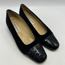 Vintage Giannetti Italy Womens 7 B Shoes Court Heels Block 38 Black Leather Read picture