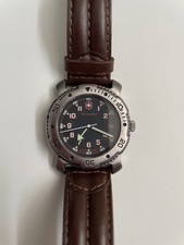 *Vintage* Victorinox Swiss Army Sportline Quartz Black Dial Brown Leather Date  picture