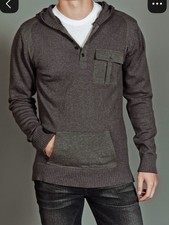 Civil Society We The People Henley Hooded Knit Sweater Elbow Patches M Dark Gray picture