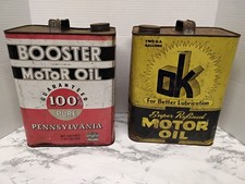 RARE Philadelphia Antique 1930s-1940s Motor Oil Cans Lot - OK & Booster 2 Gallon picture
