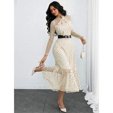 Women’s Vintage Polka Dot Dress Elegant Sexy Romantic Double-Layer Bow Work Date picture