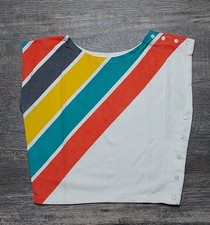 Vtg Women's Shirt 80s Sz Small Striped Snaps Surf Beach Belly Crop Top USA picture