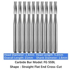 10-100pcs FG 559L Dental FG Carbide Burs Long Shank Straight Flat End Cross-Cut picture