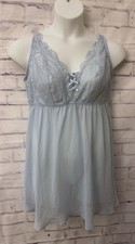 Cacique Plus Size 18/20 Babydoll Neglige Blue Chiffon Sheer Sexy Lace Feminine picture