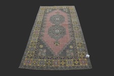 Vintage Turkish Oushak Rug, Pink 4x7 ft, Handmade Wool, Bohemian Anatolian picture