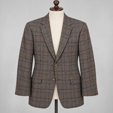 Samuelsohn Blazer Sport Coat Mens 40R Brown Plaid Loro Piana Wool Cashmere Silk picture