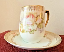 ANTIQUE PM BAVARIA, CHOCOLATE CUP & SAUCER, VICTORIAN ERA 1895-1910, GOLD GILT picture