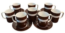 Fitz and Floyd La Ronde DARK BROWN Set of 8 Mugs & 8 Saucers Bistro Style 3.5