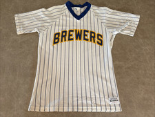 Vtg 80's 90's Milwaukee Brewers Sand-Knit Pinstripe Jersey Adult Medium *RARE* picture