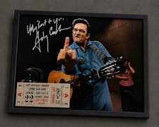 Johnny Cash Framed 8.5x11 Signed Photo Reprint w/ 1967 Concert Ticket Stub picture