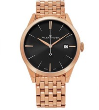 Alexander Men's Swiss Made Rose Gold Stainless Steel Link Bracelet Quartz Watch picture