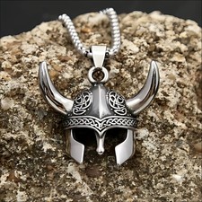 Men's Norse Helmet Mask Pendant with Necklace 316L Stainless Steel Jewelry picture