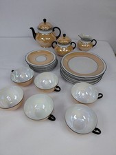 Vintage Iridescent Peach Dinnerware Set Teapot Creamer Sugar 6 Cups 6 Saucers picture