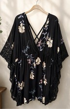 Loveu.Dear 3X Plus Black Floral Kimono Top Lace Strappy Boho Stretchy Blouse picture