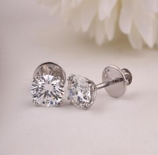 2.56 Ct Round Cut Natural Diamond Stud Earrings 925 Silver 14K Gold HPHT VVS1 picture