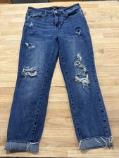 Judy Blue Women’s High Rise Relaxed Straight Distressed Stretch Jeans Blue picture