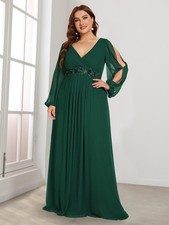 Ever Pretty Green Sequin Leaf Mesh Dress Sz 20 Gown Romantic Ethereal Bust 48