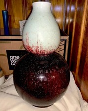 Antique Japanese Oxblood Flambé Gourd Vase - Sang de Boeuf Porcelain Pottery picture
