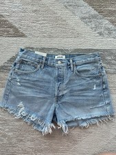 Agolde Light Blue Distressed High-Rise Parker Denim Shorts Size 28 NWT picture
