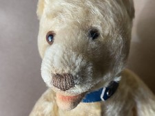 Vtg Steiff Bear 9 Inch Blonde Open Mouth Bell Around Neck Steiff Ear Button picture