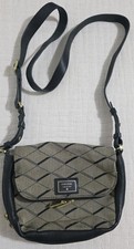 Fossil Preston Canvas and Leather Shoulder Bag Expandable Bottom Purse Grey/Blk picture