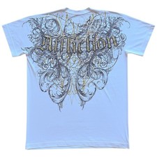 Mens Affliction Live Fast Gold Ornate Filigree Wings Y2K Graphic Tee T-Shirt S-M picture