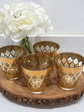 Vintage (4) Culver Valencia MCM 22k Gold & Green Diamond Pattern Lowball-Glasses picture