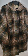 1950s/60s Vintage Plaid Wool Boucle Tweed Coat Med Lined Mid Century Mod Pockets picture