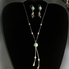 Vintage liquid silver Navajo Turquoise Heishi Necklace W Matching Earrings. picture