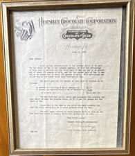 Hershey Chocolate Corporation Framed Letter Document Dated June 16 picture