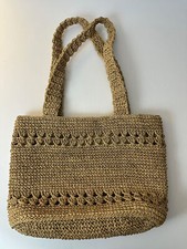 LOIS HILL brown woven straw purse 10.5 x15 x 5 snap closure picture