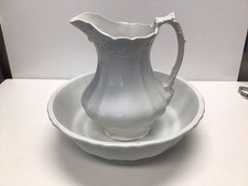 Antique Royal Ironstone Johnson Brothers England 1800'S Basin Set Pitcher & Bowl picture