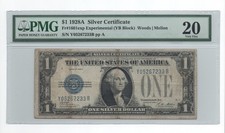$1 1928A EXPERIMENTAL - Silver Certificate - fr. 1601exp - YB block - PMG 20 picture