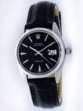 Vintage Rolex Oysterdate Precision Black Dial 34mm Men Steel Watch Ref 6694 picture