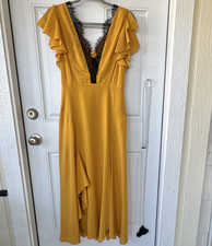 Topshop Yellow V-Neck Lace Ruffle Flutter Sleeve Lined Maxi Wrap Dress US 4 picture