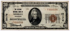 1929 T1 $20 Merrill Wisconsin National Banknote - CH# 10176 SCARCE picture
