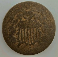 1864 🇺🇲 US SHIELD 2c Nickel Two-Cent Bronze 🪙 Penny Piece Coin 🪦⚒️AG⚒️🪦 picture