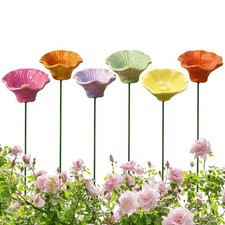 6Pcs Colorful Ceramic Flower Bee Watering Station Flower Bee Cup Garden Stake picture