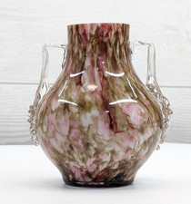 VTG Victorian Bohemian Spatter Cased Glass Vase Double Handle Frank Welz 4.5
