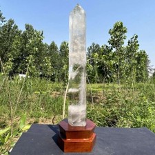 10.71LB TOP Natural clear quartz obelisk carved crystal wand point healing+stand picture