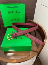 Bottega Veneta Women's Burgundy Woven Leather Belt Gold Buckle Casual New. picture