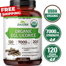 USDA Organic DGL Licorice, 7000 mg Strength, 20:1 Extract, 120 Vegan Capsules picture
