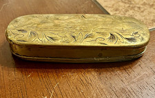 Antique 18 Century Dutch Engraved Brass Tobacco Snuff Box Hand Chased Tin Lined picture