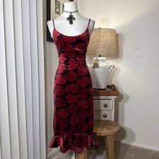 Y2K Hot Kiss Velvety Rose Grunge Punk Witchy High Low MIDI Dress picture