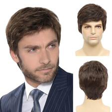 Mens Brown Wig, Short Brown Men Wig Layered Natural Hair Full Synthetic Wigs picture